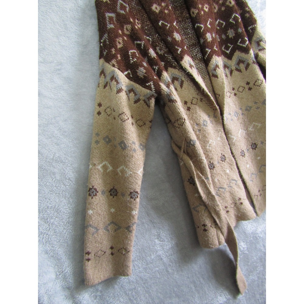Lucky Brand Womens M Brown Tan Fair Isle Shawl Collar Belted Cardigan‎ Sweater - Picture 3 of 9